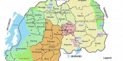 Mapa Rwandy s okresy a odvětví
