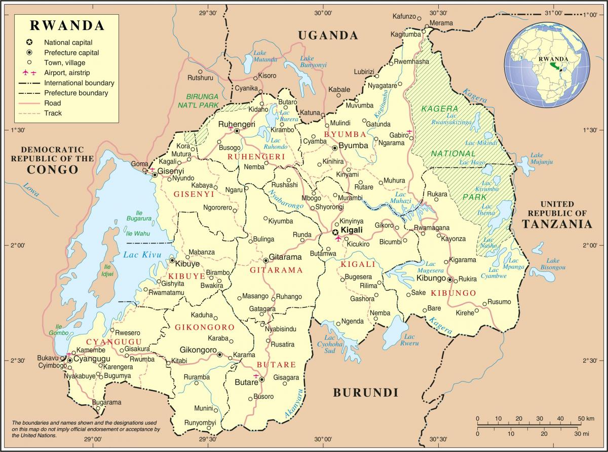 mapy administrativní mapa Rwandy