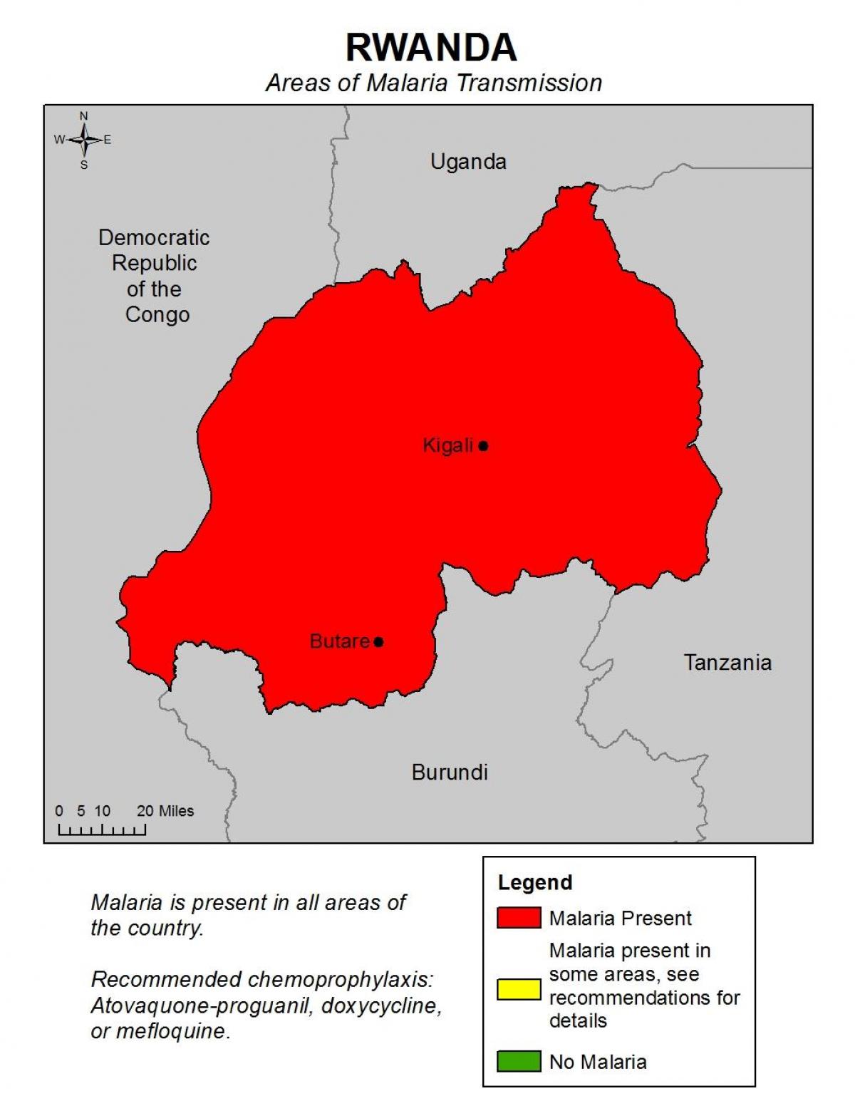 mapa Rwandy malárie