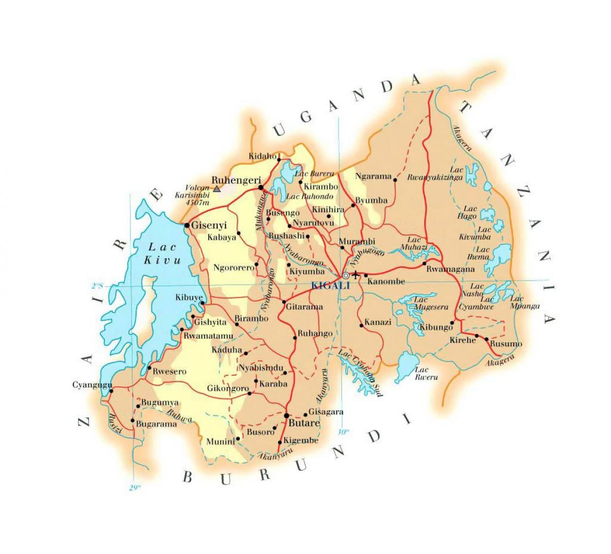 mapa Rwandy silnici